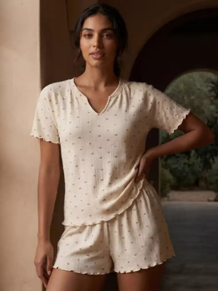 Pointelle Floral Top & Shorts Pajama Set
