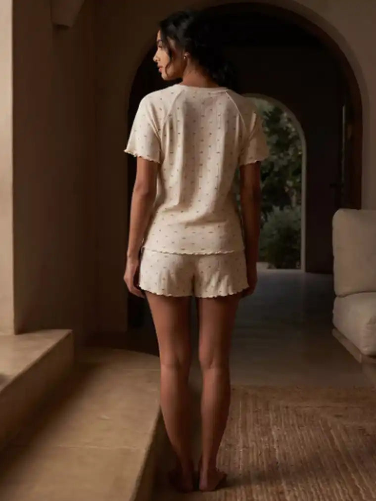 Pointelle Floral Top & Shorts Pajama Set