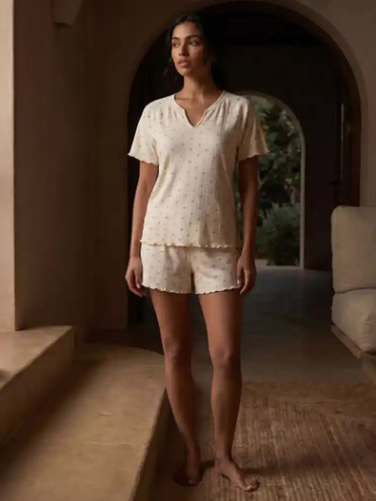 Pointelle Floral Top & Shorts Pajama Set